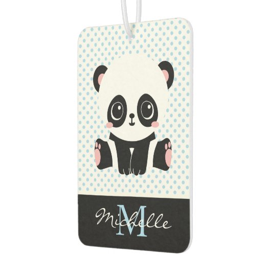 Monogram Cute Panda Beer Gepersonaliseerde Polka D Luchtverfrisser (Links)