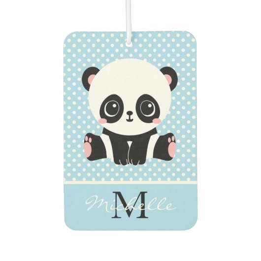 Monogram Cute Panda Beer Gepersonaliseerde Polka D Luchtverfrisser (Voorkant)