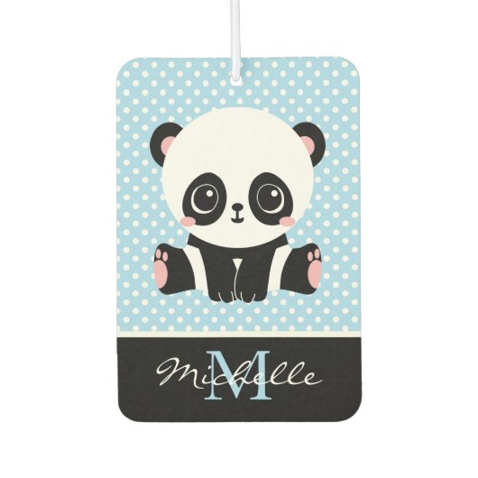 Monogram Cute Panda Beer Gepersonaliseerde Polka D Luchtverfrisser (Voorkant)