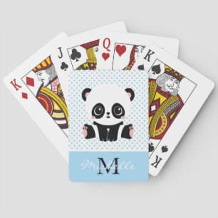Monogram Cute Panda Beer Gepersonaliseerde Polka D Pokerkaarten