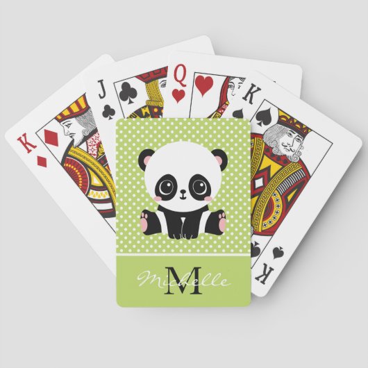 Monogram Cute Panda Beer Gepersonaliseerde Polka D Pokerkaarten (Achterkant)