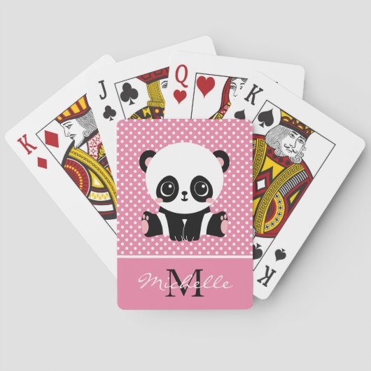 Monogram Cute Panda Beer Gepersonaliseerde Polka D Pokerkaarten (Achterkant)