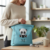Monogram Cute Panda Blue Persoonlijke naam Crossbody Tas