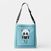 Monogram Cute Panda Blue Persoonlijke naam Crossbody Tas (Achterkant)