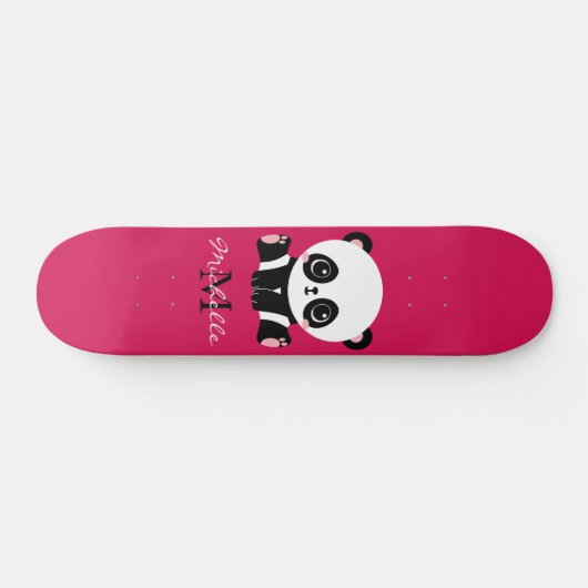Monogram Cute Panda Gepersonaliseerd Paars Persoonlijk Skateboard (Horizontaal)