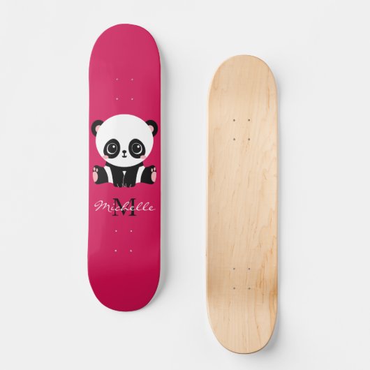 Monogram Cute Panda Gepersonaliseerd Paars Persoonlijk Skateboard (Voorkant)