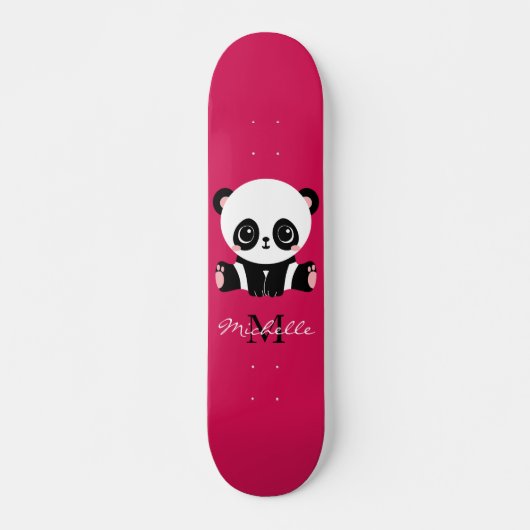 Monogram Cute Panda Gepersonaliseerd Paars Persoonlijk Skateboard (Voorkant)