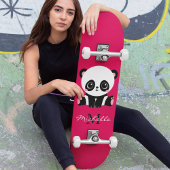 Monogram Cute Panda Gepersonaliseerd Paars Persoonlijk Skateboard