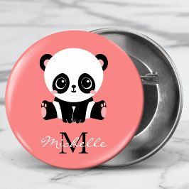 Monogram Cute Panda Gepersonaliseerd Roze Ronde Button 5,7 Cm