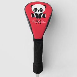 Monogram Cute Panda Gepersonaliseerde Naam Roze Golfheadcover