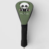 Monogram Cute Panda Persoonlijke naam Groen Golfheadcover (Voorkant)