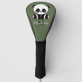Monogram Cute Panda Persoonlijke naam Groen Golfheadcover