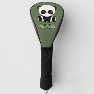 Monogram Cute Panda Persoonlijke naam Groen Golfheadcover