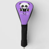 Monogram Cute Panda Persoonlijke naam Paars Golfheadcover (Voorkant)