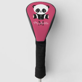 Monogram Cute Panda Persoonlijke naam Paars Golfheadcover