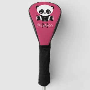 Monogram Cute Panda Persoonlijke naam Paars Golfheadcover