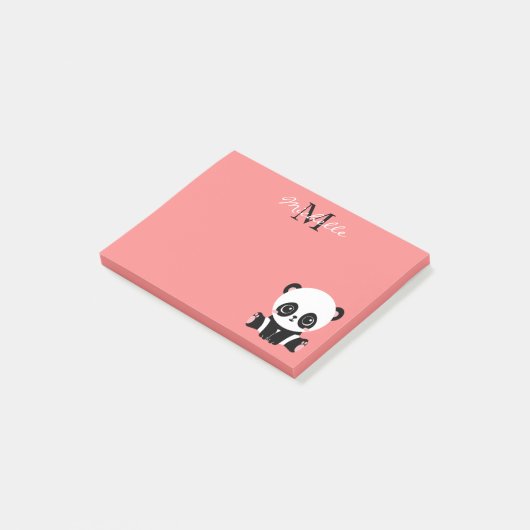 Monogram Cute Panda Roze Gepersonaliseerde Naam Post-it® Notes (Schuin)
