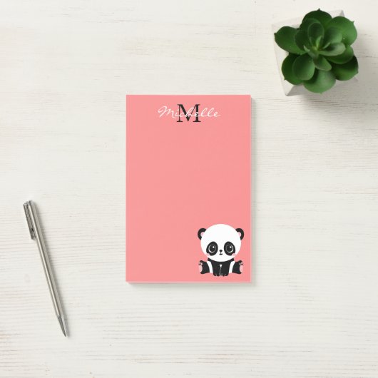 Monogram Cute Panda Roze Gepersonaliseerde Naam Post-it® Notes (Kantoor)