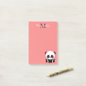 Monogram Cute Panda Roze Gepersonaliseerde Naam Post-it® Notes (Op bureau)