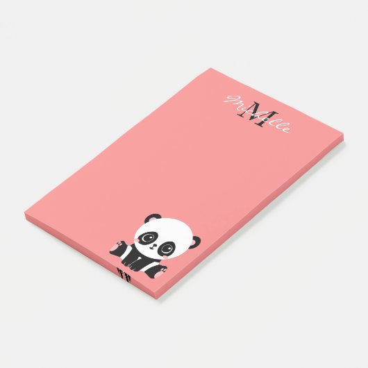 Monogram Cute Panda Roze Gepersonaliseerde Naam Post-it® Notes (Schuin)