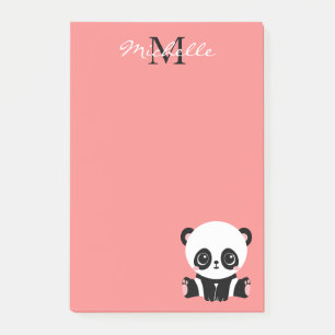 Monogram Cute Panda Roze Gepersonaliseerde Naam Post-it® Notes