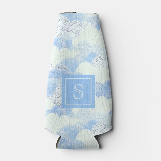 Monogram Cute Pastel Blue Rain Clouds Flesjeskoeler (Voorkant)