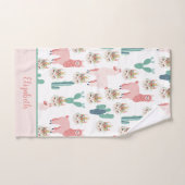 Monogram Cute Pink Llama's Green Cactus Trendy Bad Handdoek (Handdoek)