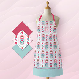 Monogram Cute Pink Matryoshka Pattern Apron Schort