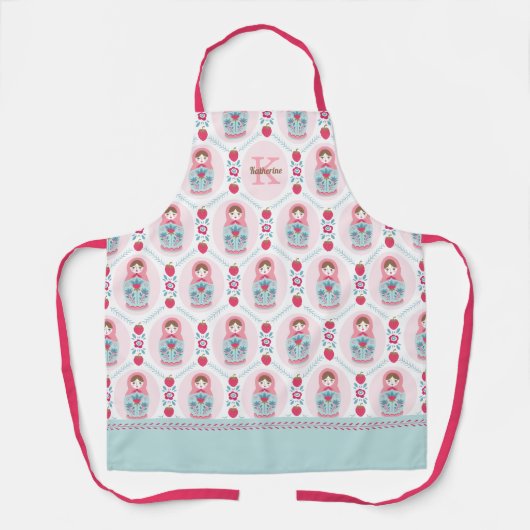 Monogram Cute Pink Matryoshka Pattern Apron Schort (Voorkant)