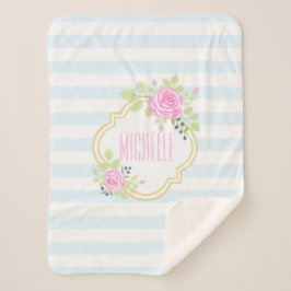 Monogram Cute Pink Roses Blueberry Sherpa Blanket Deken