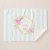 Monogram Cute Pink Roses Blueberry Sherpa Blanket Deken (Voorkant (horizontaal))