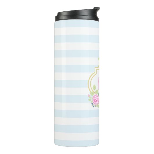 Monogram Cute Pink Roses Blueberry Thermal Tumbler Thermosbeker (Gedraaid links)