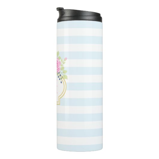 Monogram Cute Pink Roses Blueberry Thermal Tumbler Thermosbeker (Geroteerd rechts)