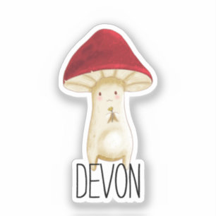 Monogram Cute Red Mushroom - Naam toevoegen Sticker