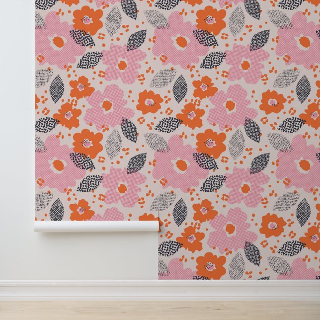 Monogram | Cute Retro Floral Pattern Behang (Applicatie)