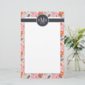 Monogram | Cute Retro Floral Pattern Briefpapier (Staand voorkant)