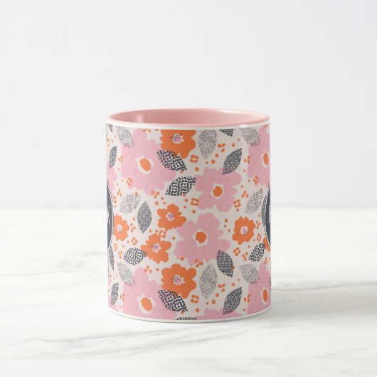 Monogram | Cute Retro Floral Pattern Mok (Midden)