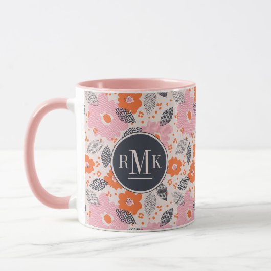 Monogram | Cute Retro Floral Pattern Mok (Links)