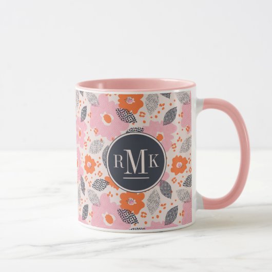 Monogram | Cute Retro Floral Pattern Mok (Rechts)