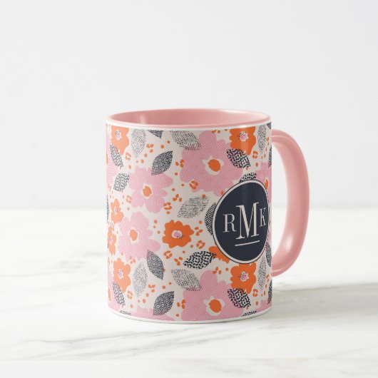 Monogram | Cute Retro Floral Pattern Mok (Voorkant rechts)