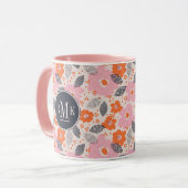 Monogram | Cute Retro Floral Pattern Mok (Voorkant links)