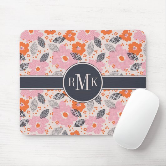 Monogram | Cute Retro Floral Pattern Muismat (Met muis)