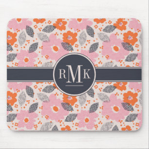Monogram Cute Retro Floral Pattern Muismat