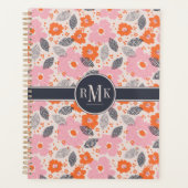 Monogram | Cute Retro Floral Pattern Planner (Voorkant)