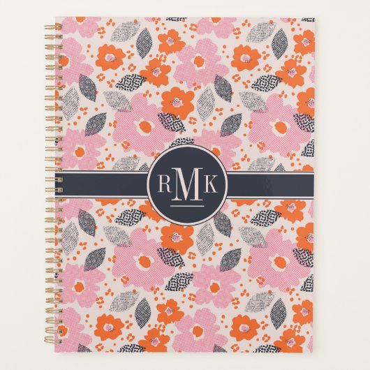 Monogram | Cute Retro Floral Pattern Planner (Voorkant)