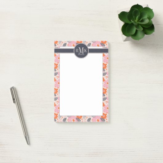 Monogram | Cute Retro Floral Pattern Post-it® Notes (Kantoor)