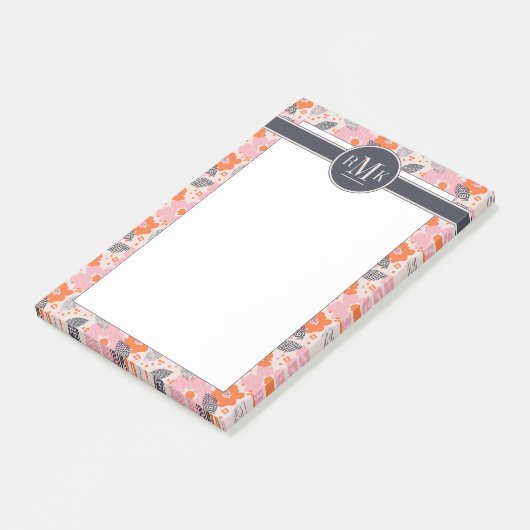 Monogram | Cute Retro Floral Pattern Post-it® Notes (Schuin)