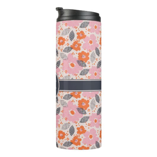 Monogram | Cute Retro Floral Pattern Thermosbeker (Geroteerd rechts)