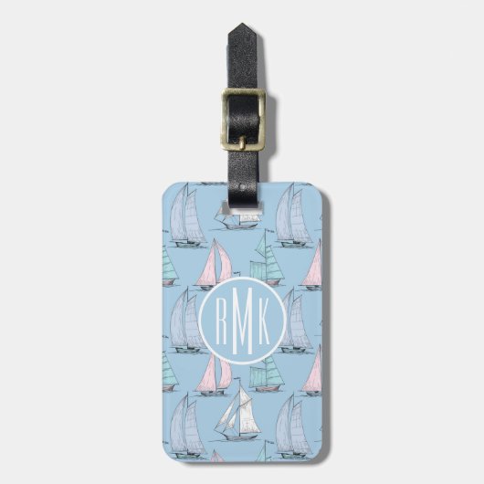 Monogram Cute Sailboat Patroon 1 Bagagelabel (Voorkant verticaal)