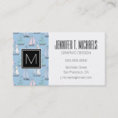 Monogram Cute Sailboat Patroon 1 Visitekaartje (Voorkant)